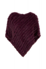 Plum-colored knitted rabbit fur poncho - Image n°4