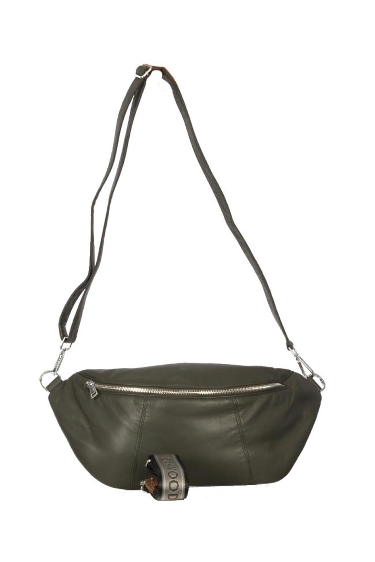 Women's dark khaki leather fanny pack - Image n°1