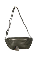Women's dark khaki leather fanny pack - Image n°1