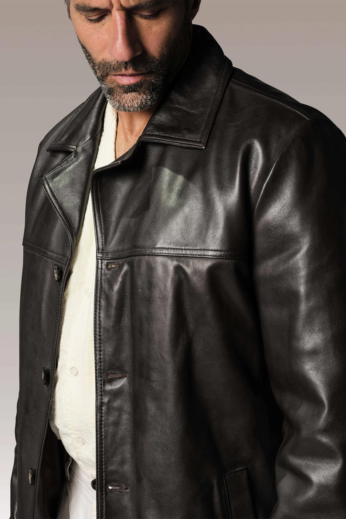 Brown sheepskin leather jacket by Redskins, effortlessly stylish. - Image n°6
