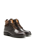 Chestnut and cognac leather lace-up boots - Image n°1