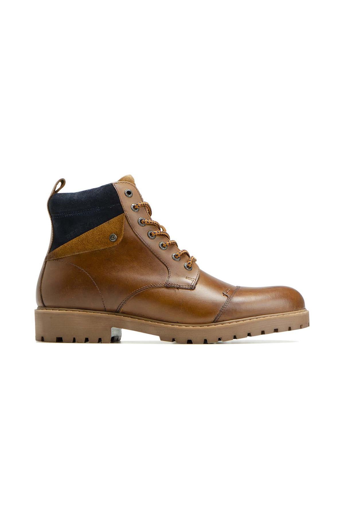 Cognac and navy leather lace-up boots - Image n°4
