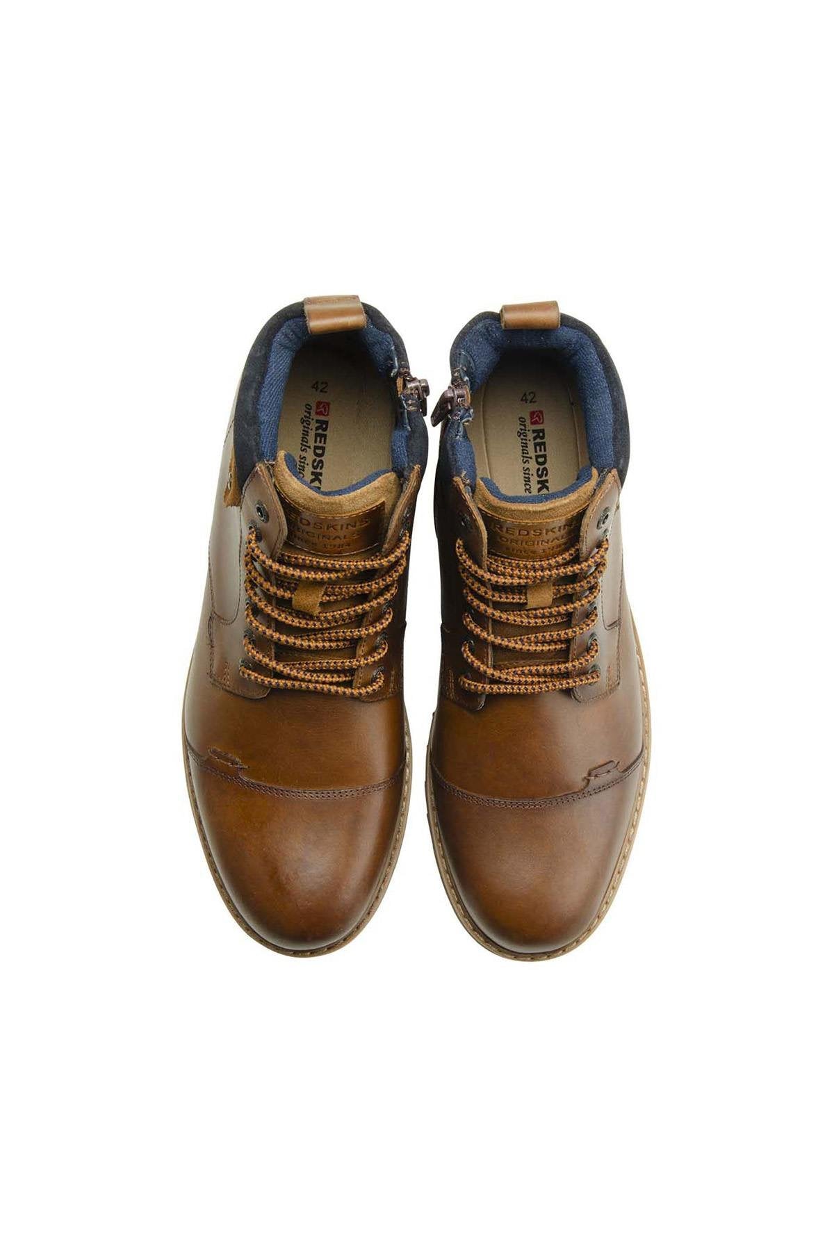 Cognac and navy leather lace-up boots - Image n°3