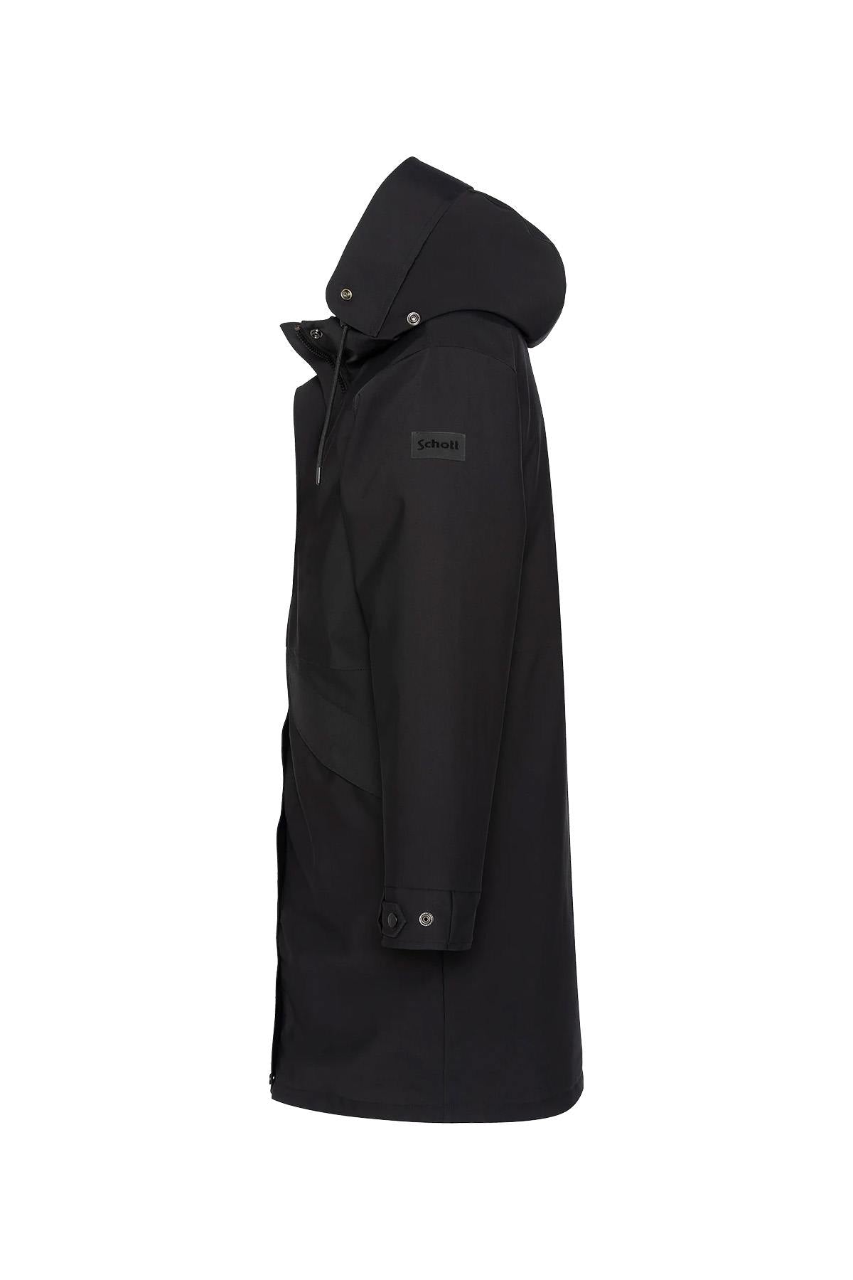 Black multi-pocket hooded parka with quilted nylon lining - Image n°8