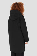 Black multi-pocket hooded parka with quilted nylon lining - Image n°3