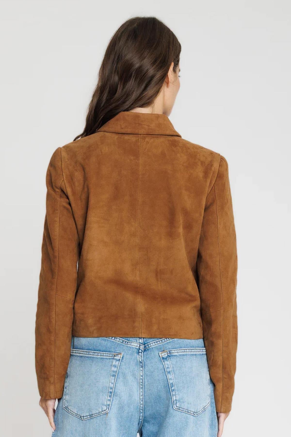 Velvety tobacco goatskin jacket in a slim cut with shirt collar. - Image n°4