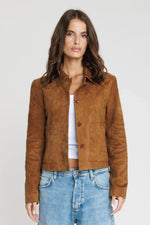 Velvety tobacco goatskin jacket in a slim cut with shirt collar. - Image n°3