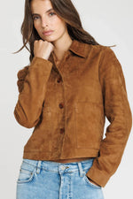 Velvety tobacco goatskin jacket in a slim cut with shirt collar. - Image n°1