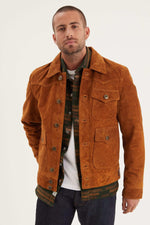 Cognac-colored buffalo suede leather jacket with shirt collar - Image n°4