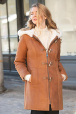 Women's Whiskey Shearling Hooded Coat - Image n°6