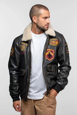 Distressed black leather aviator jacket with patches - Image n°3