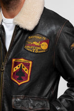 Distressed black leather aviator jacket with patches - Image n°6