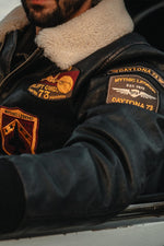 Distressed black leather aviator jacket with patches - Image n°2
