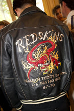 Oversized cowhide jacket with dragon embroidery and Redskins accents. - Image n°3