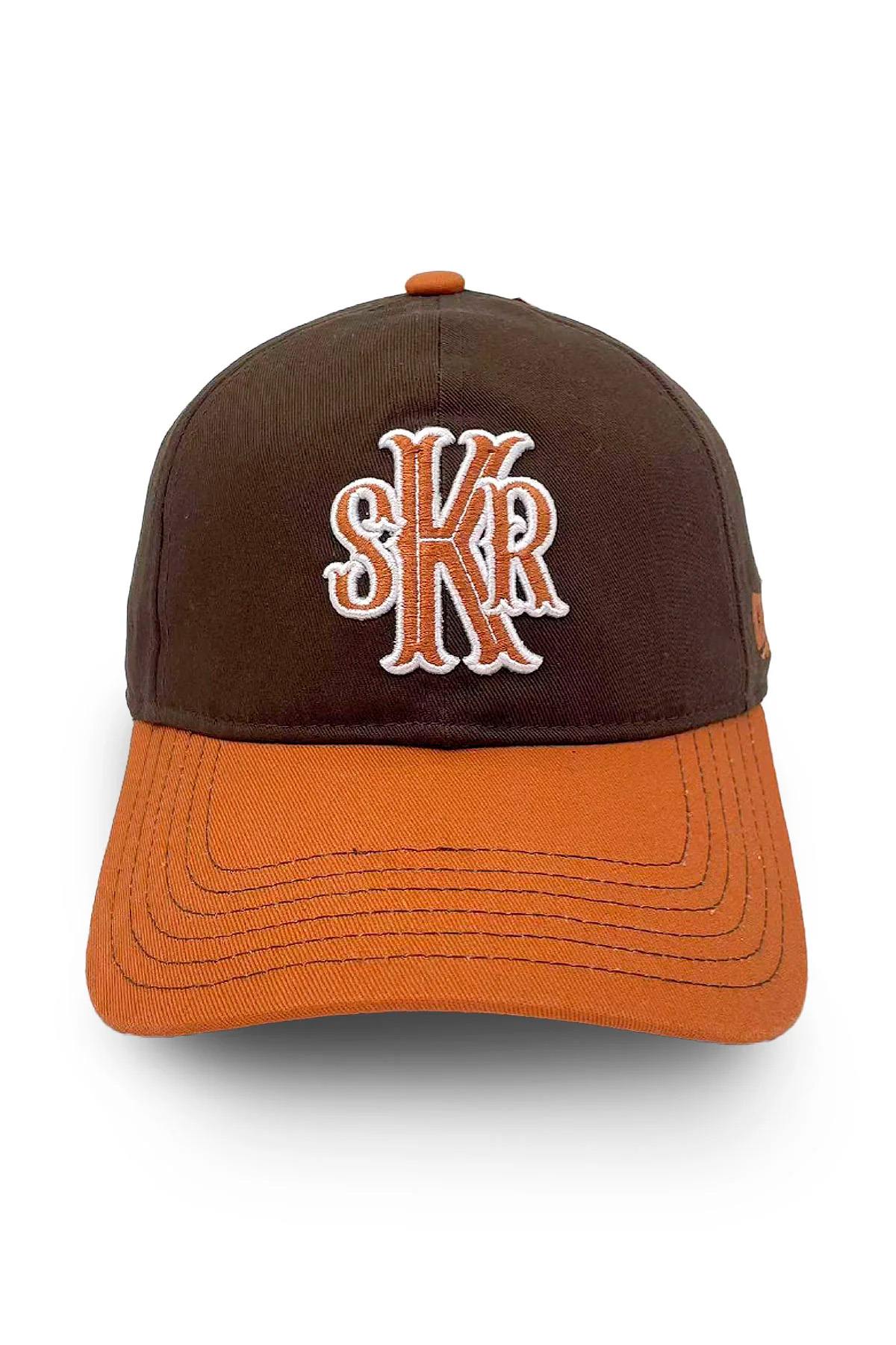 Brown and rust cotton cap with embroidered letter logo - Image n°1