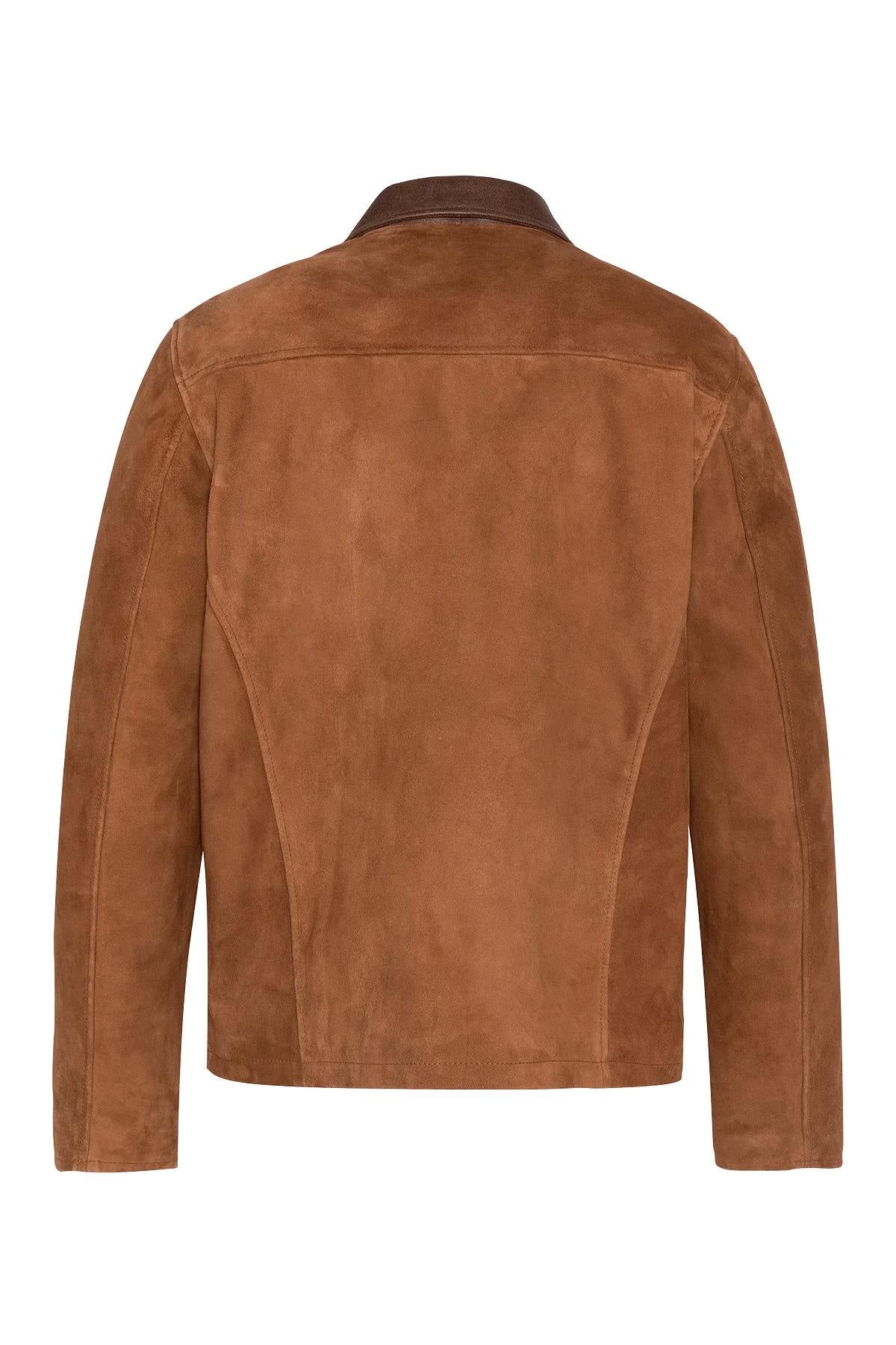 Rust-colored suede leather worker jacket with shirt collar - Image n°6