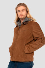 Rust-hued Schott Worker jacket: velvety goatskin suede, regular fit. - Image n°1