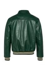 Glossy green cowhide jacket by Schott: ribbed details, teddy cut. - Image n°6