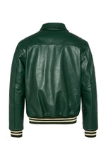Glossy green cowhide jacket by Schott: ribbed details, teddy cut. - Image n°6