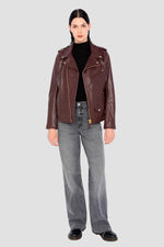 Women’s burgundy leather perfecto - Image n°7