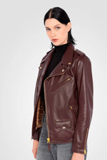 Women’s burgundy leather perfecto - Image n°3