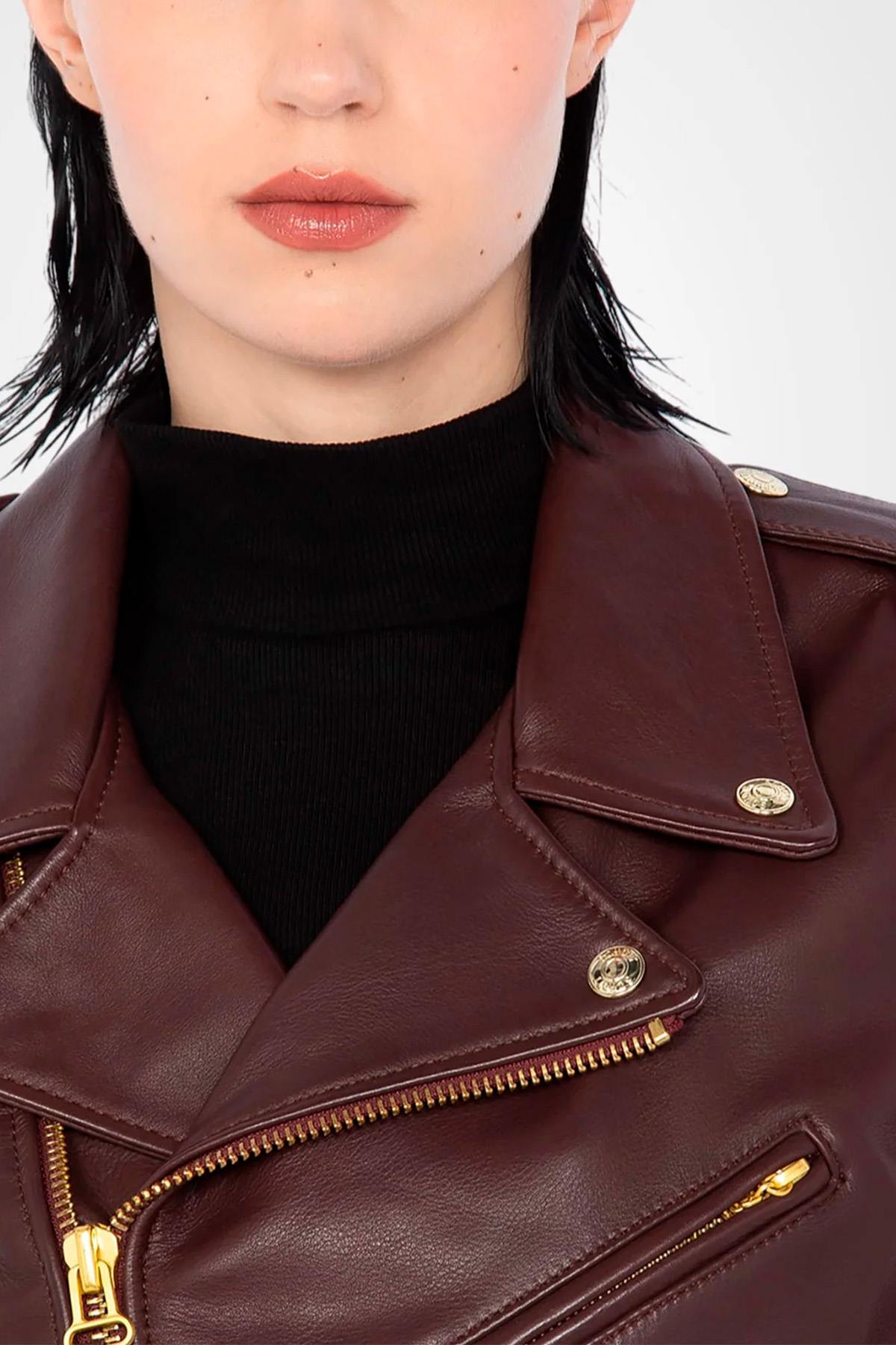 Women’s burgundy leather perfecto - Image n°2