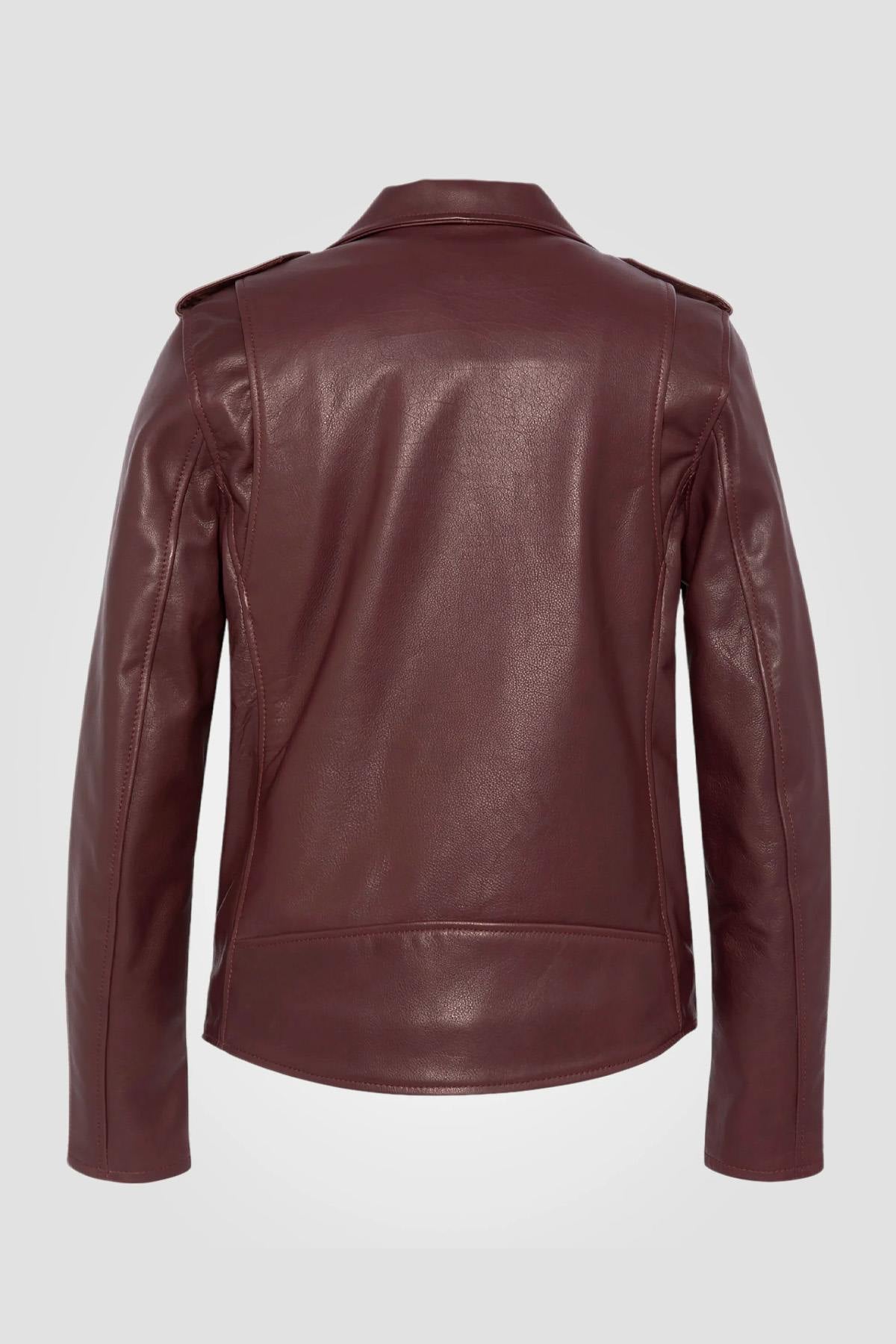 Women’s burgundy leather perfecto - Image n°6