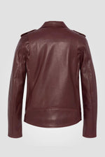 Women’s burgundy leather perfecto - Image n°6