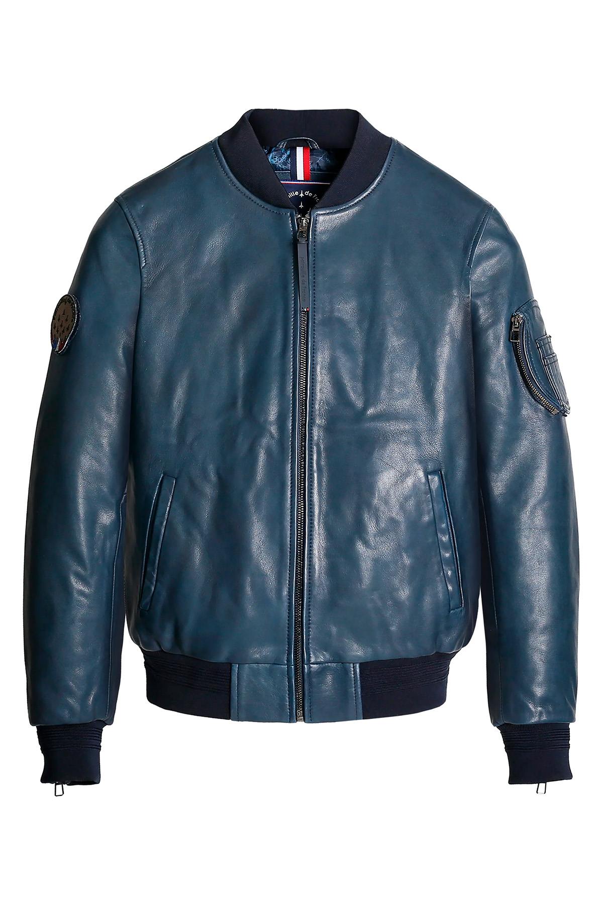 Women's Ocean Blue Leather Bomber Jacket from the Patrouille de France - Image n°2