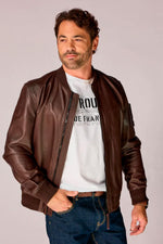 Brown leather bomber jacket from the Patrouille de France - Image n°2