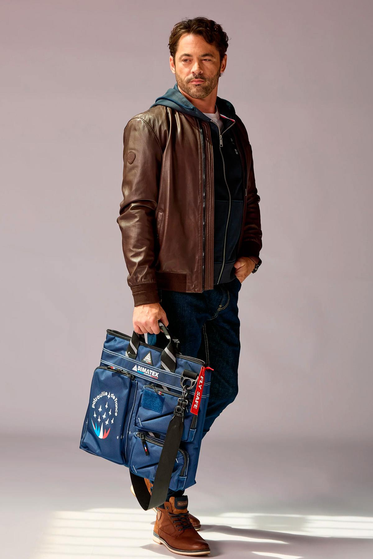 Brown leather bomber jacket from the Patrouille de France - Image n°8