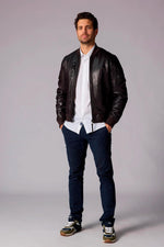 Dark brown leather bomber jacket from the Patrouille de France - Image n°4