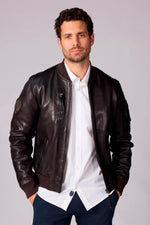 Dark brown leather bomber jacket from the Patrouille de France - Image n°3