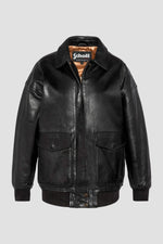 Black leather boyfriend bomber jacket - Image n°1