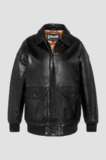 Black leather boyfriend bomber jacket - Image n°1