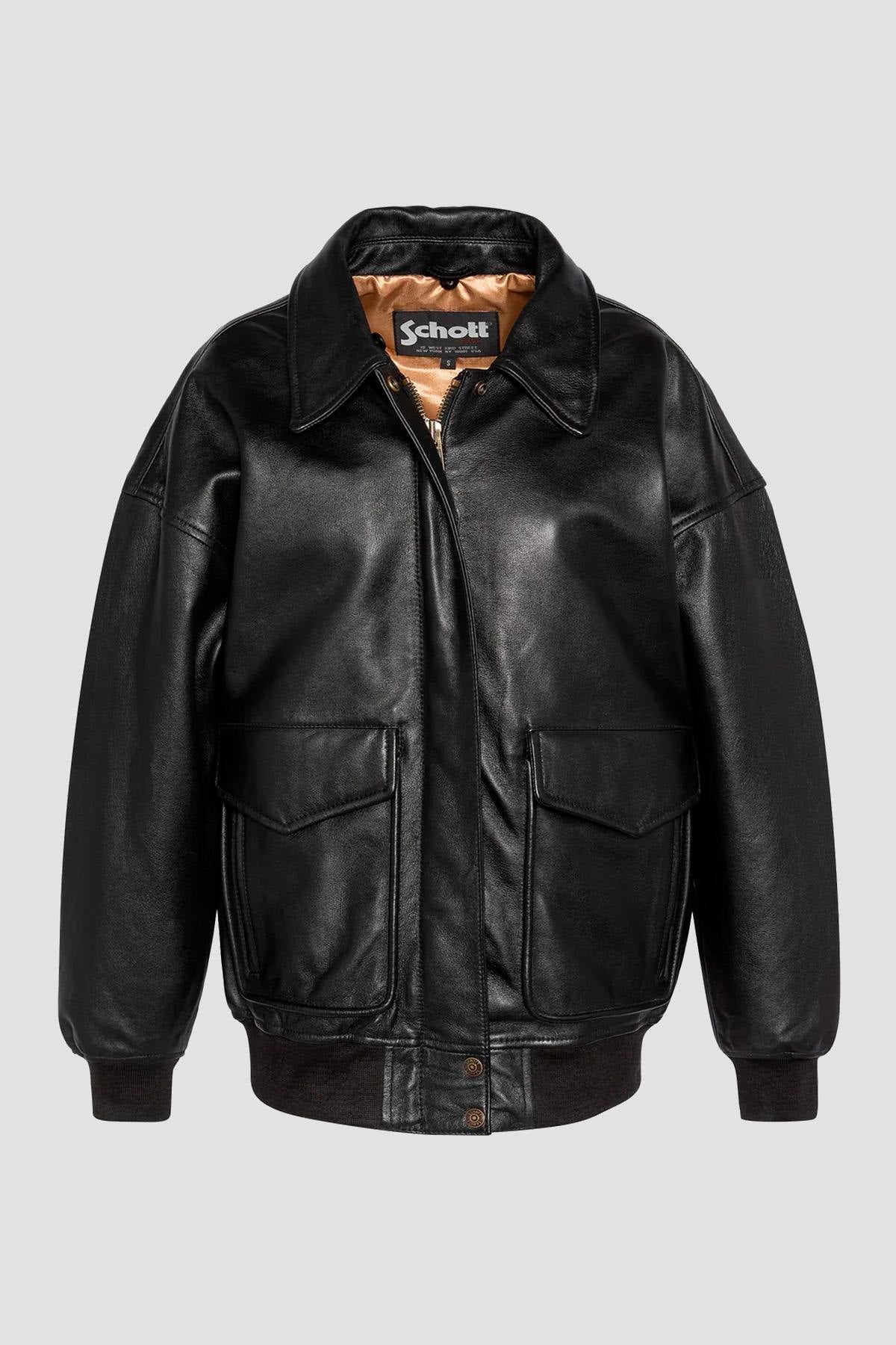 Black leather bomber jacket with fur collar, boyfriend fit - Image n°3