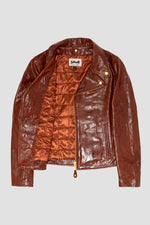 Perfecto in brown patent leather with a crinkled effect - Image n°7