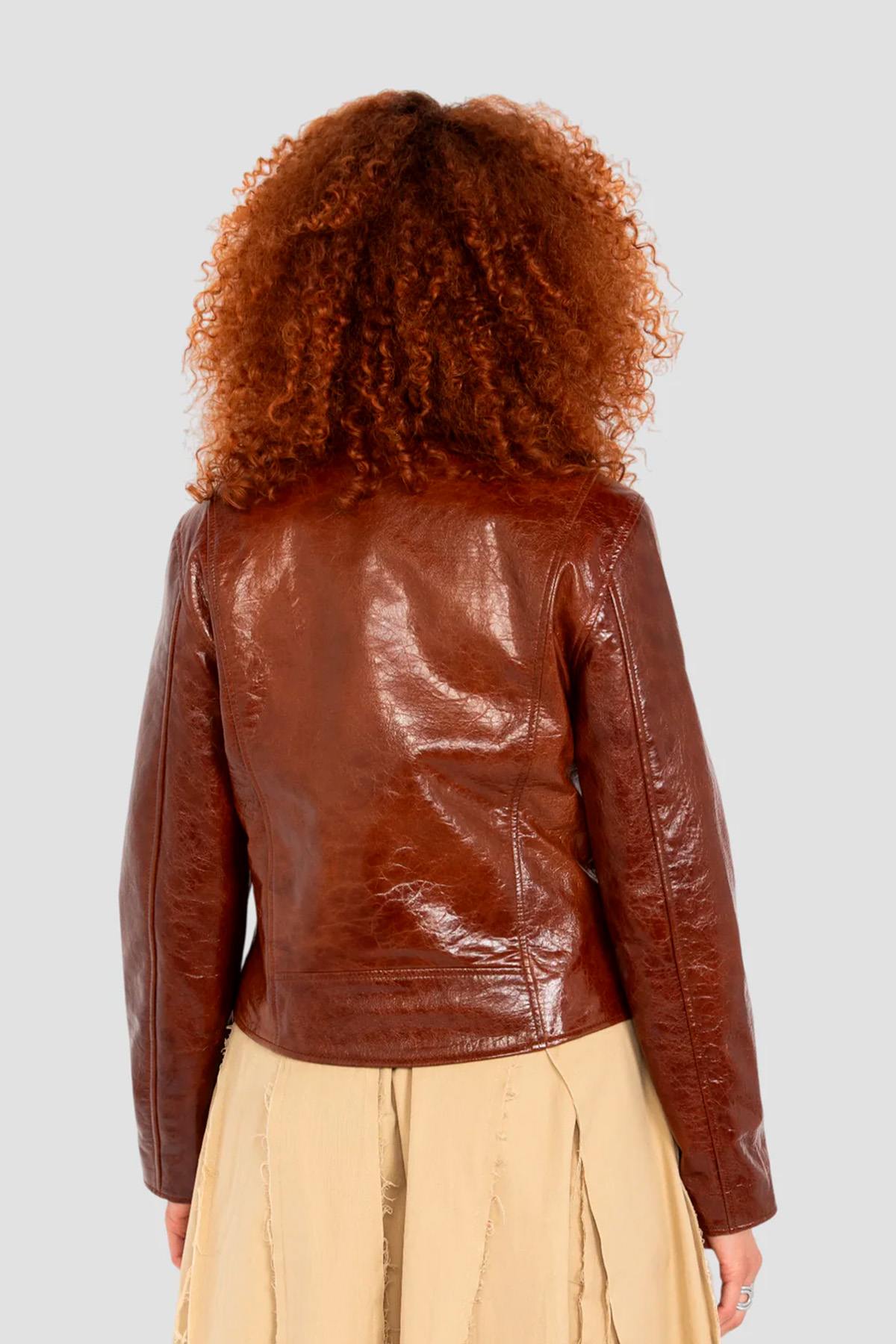 Perfecto in brown patent leather with a crinkled effect - Image n°4