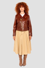 Perfecto in brown patent leather with a crinkled effect - Image n°9