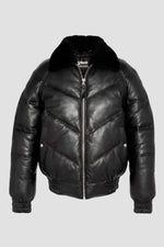 Retro streetwear black leather down jacket - Image n°1