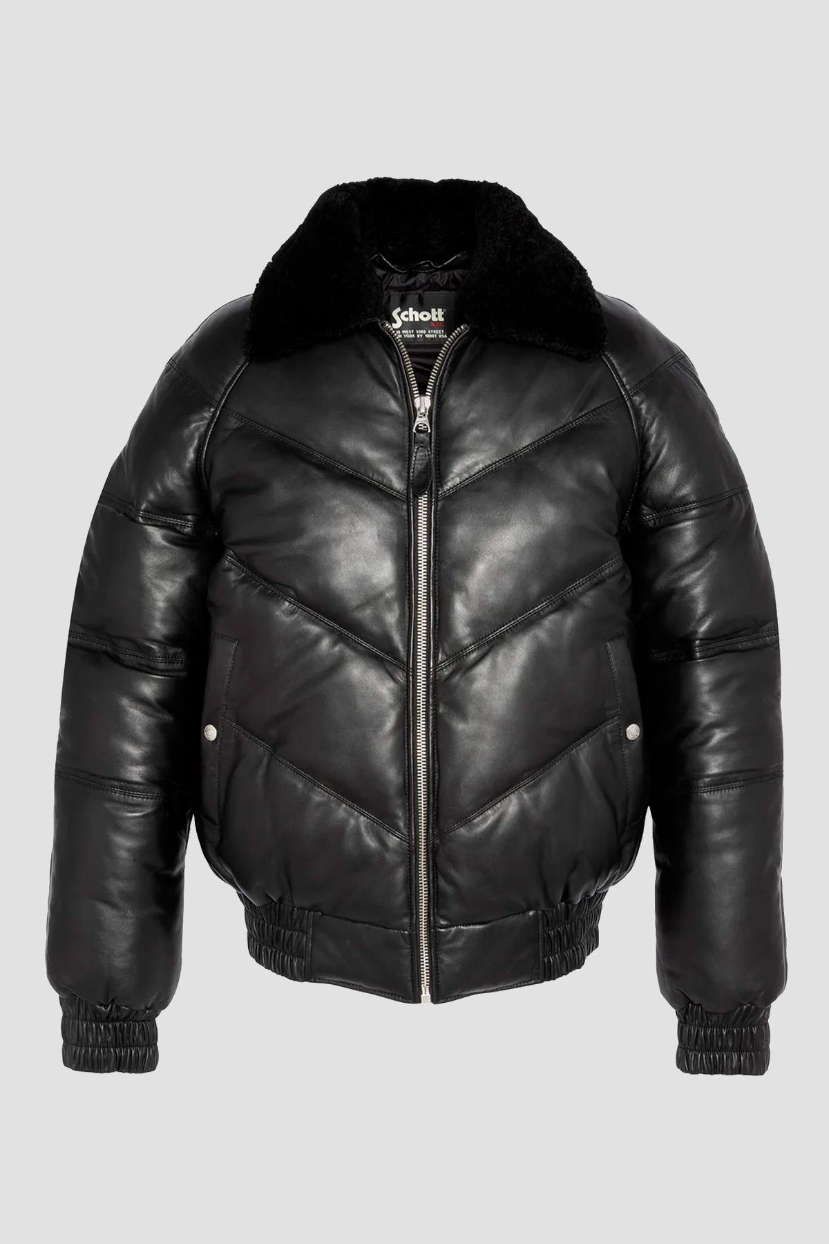 Retro streetwear black leather down jacket - Image n°1