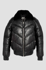 Retro streetwear black leather down jacket - Image n°1