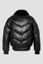 Retro streetwear black leather down jacket - Image n°2