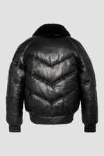 Retro streetwear black leather down jacket - Image n°2