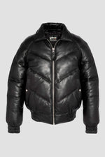 Retro streetwear black leather down jacket - Image n°3