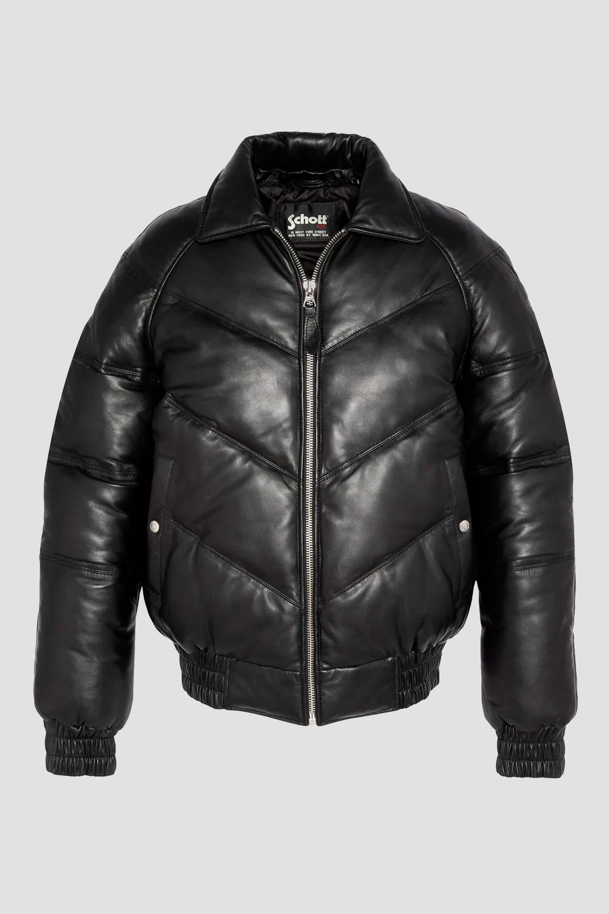 Retro streetwear black leather down jacket - Image n°3