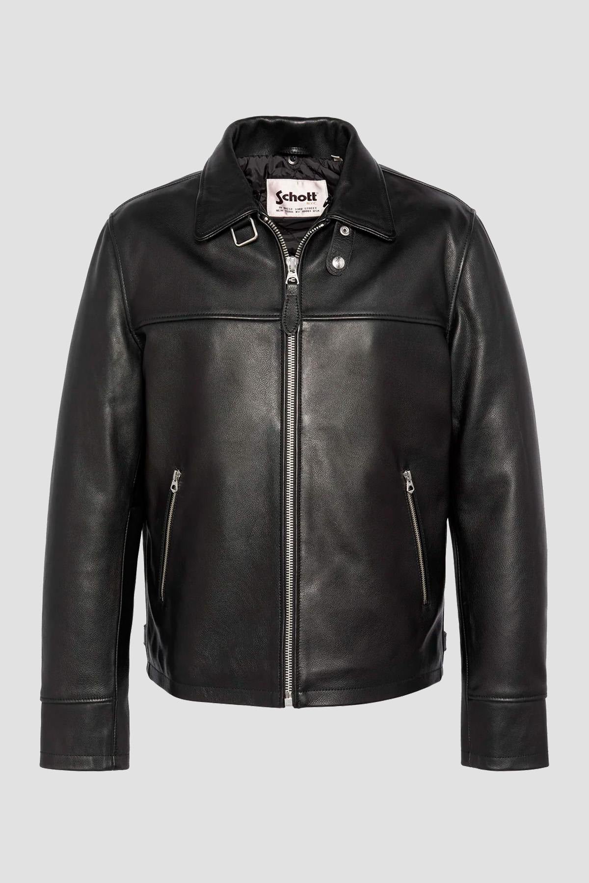 Iconic Schott pilot jacket in black cowhide with zip and collar. - Image n°6