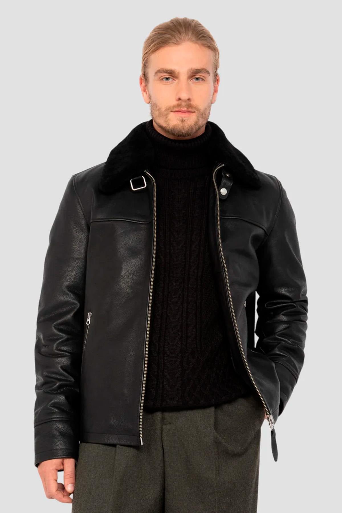 Iconic Schott pilot jacket in black cowhide with zip and collar. - Image n°2