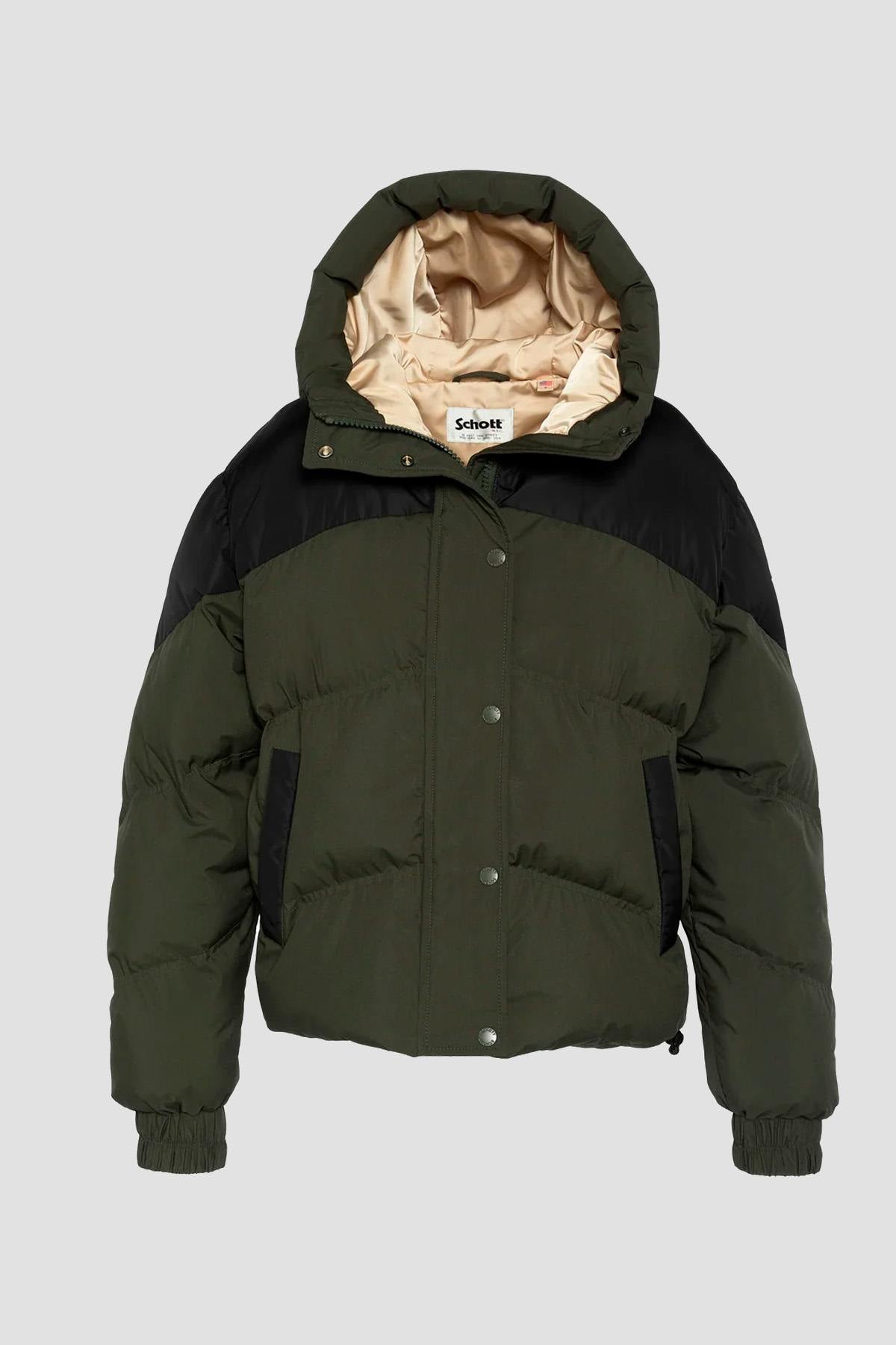 Khaki and black hooded down jacket - Image n°4