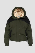 Khaki and black hooded down jacket - Image n°4